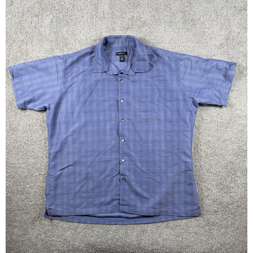 Camisa Van Heusen XL Hombre Manga Corta Azul Cuadros Casual Elegante Botón